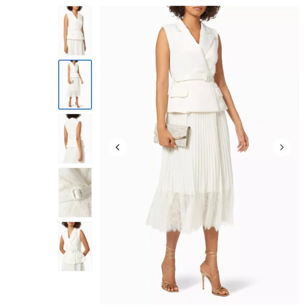 Self-Portrait Lace-Trimmed Bouclé & Chiffon Midi Dress – Size 2 - Picture 5 of 16